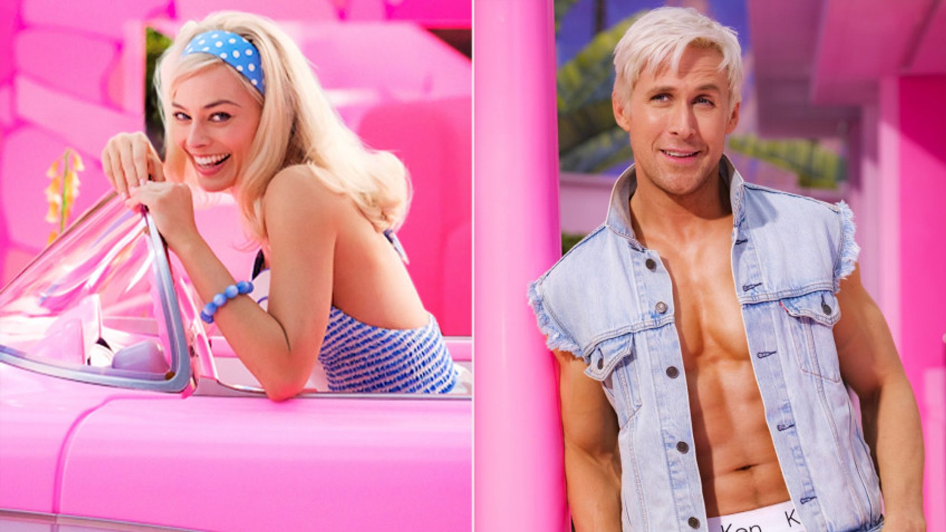 Margot Robbie e Ryan Gosling no set de Barbie