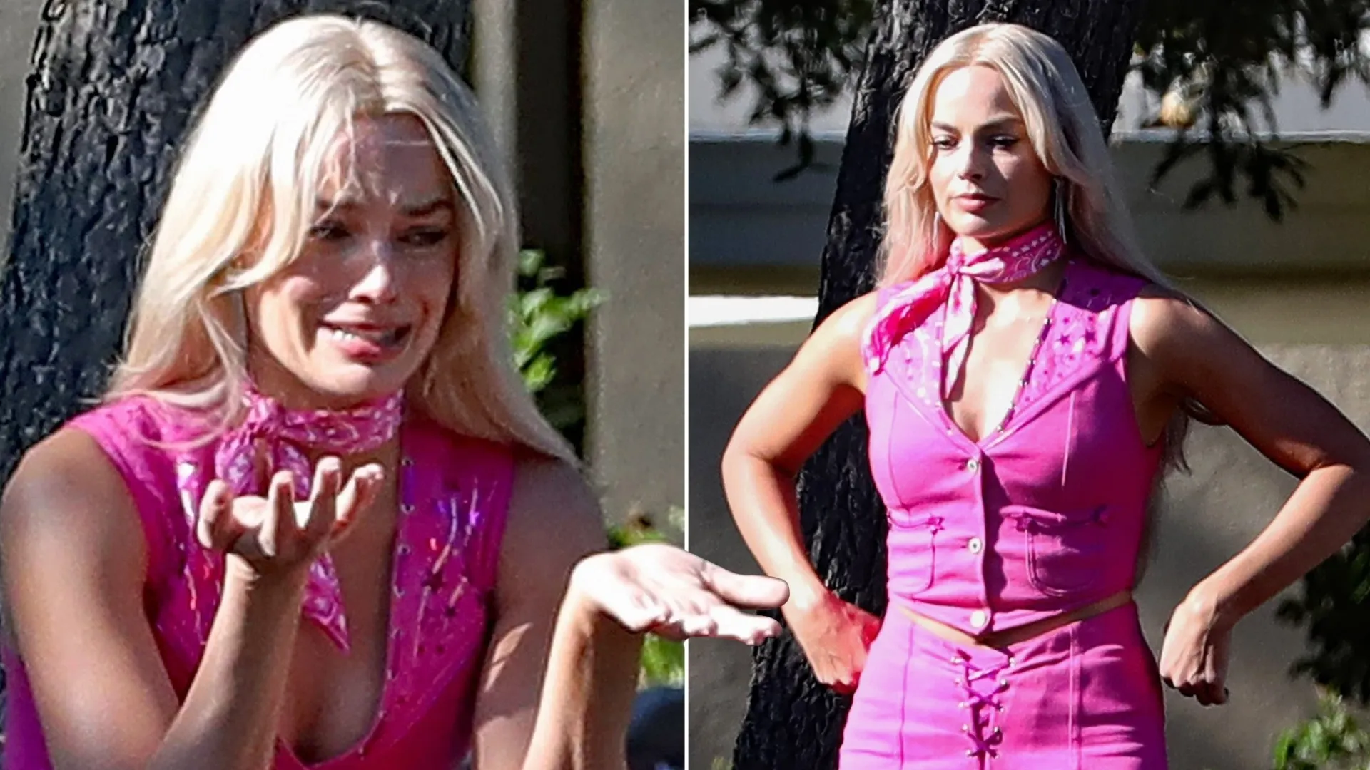 Margot Robbie no set de Barbie