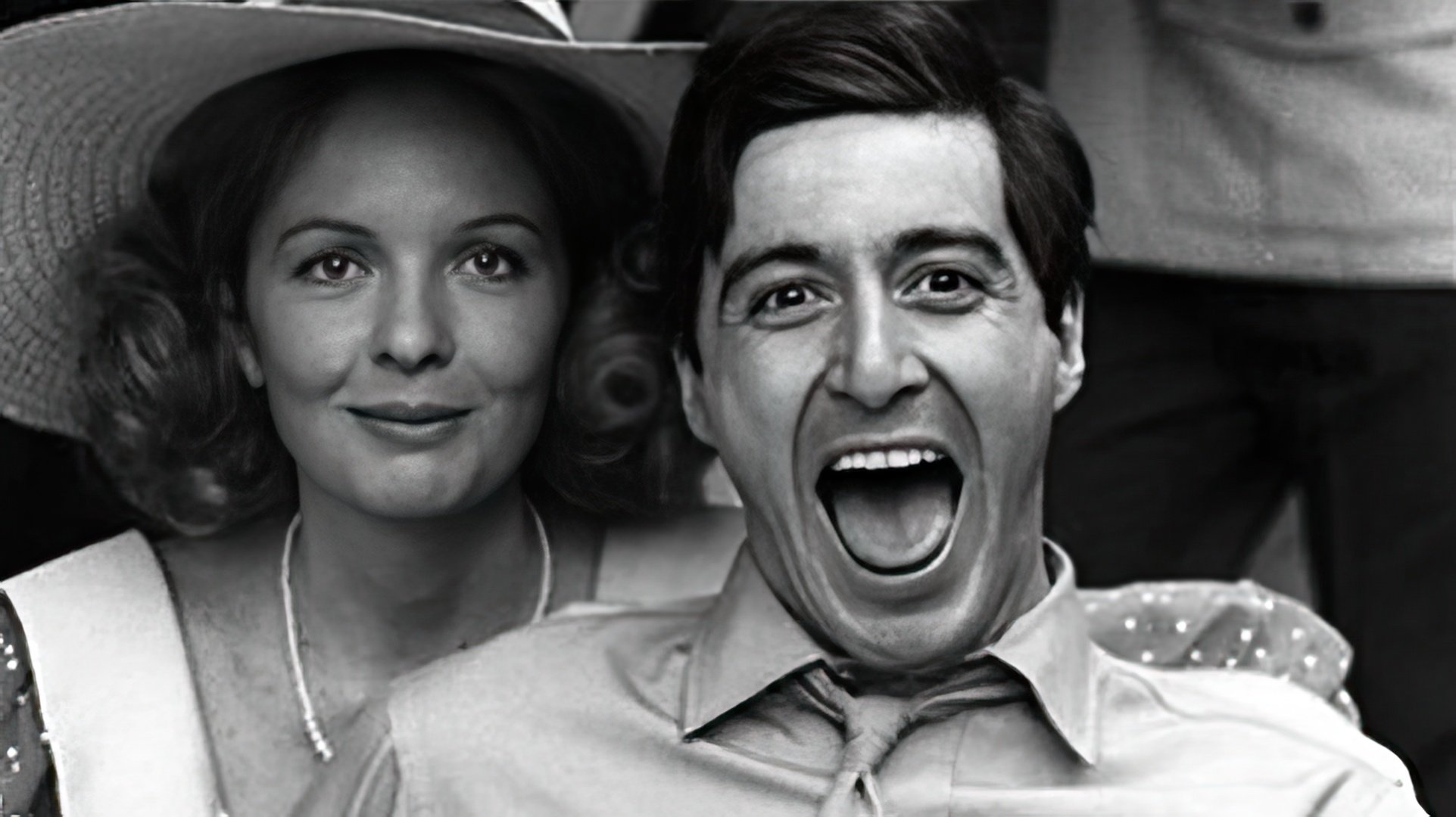 Diane Keaton e Al Pacino no set de The Godfather