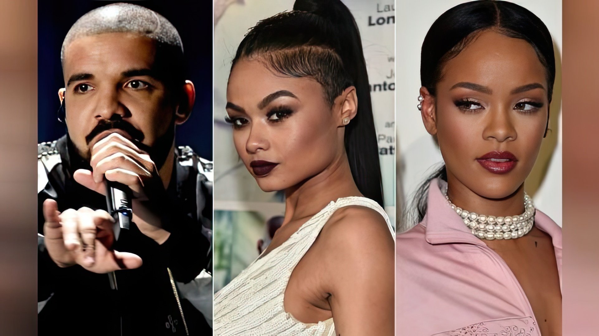 Drake preferiu a modelo India Love a Rihanna (centro)