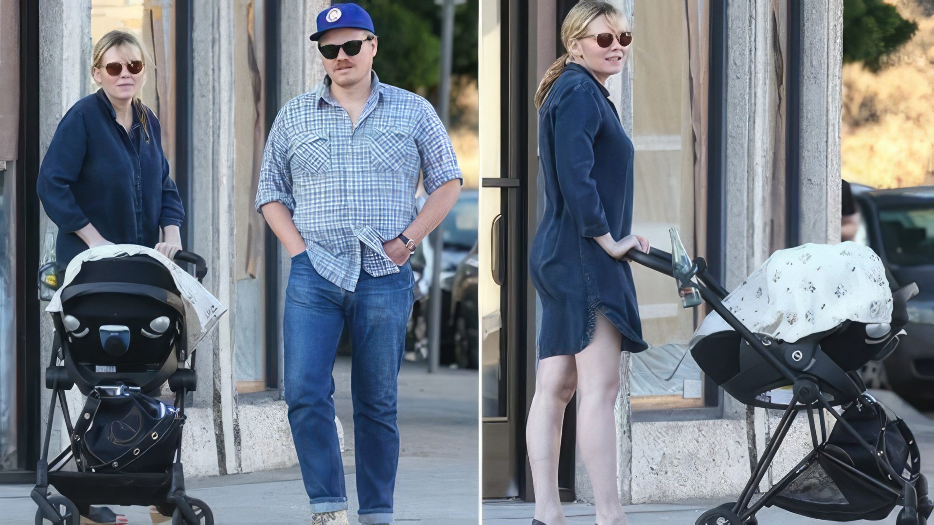Kirsten Dunst com o marido e o filho