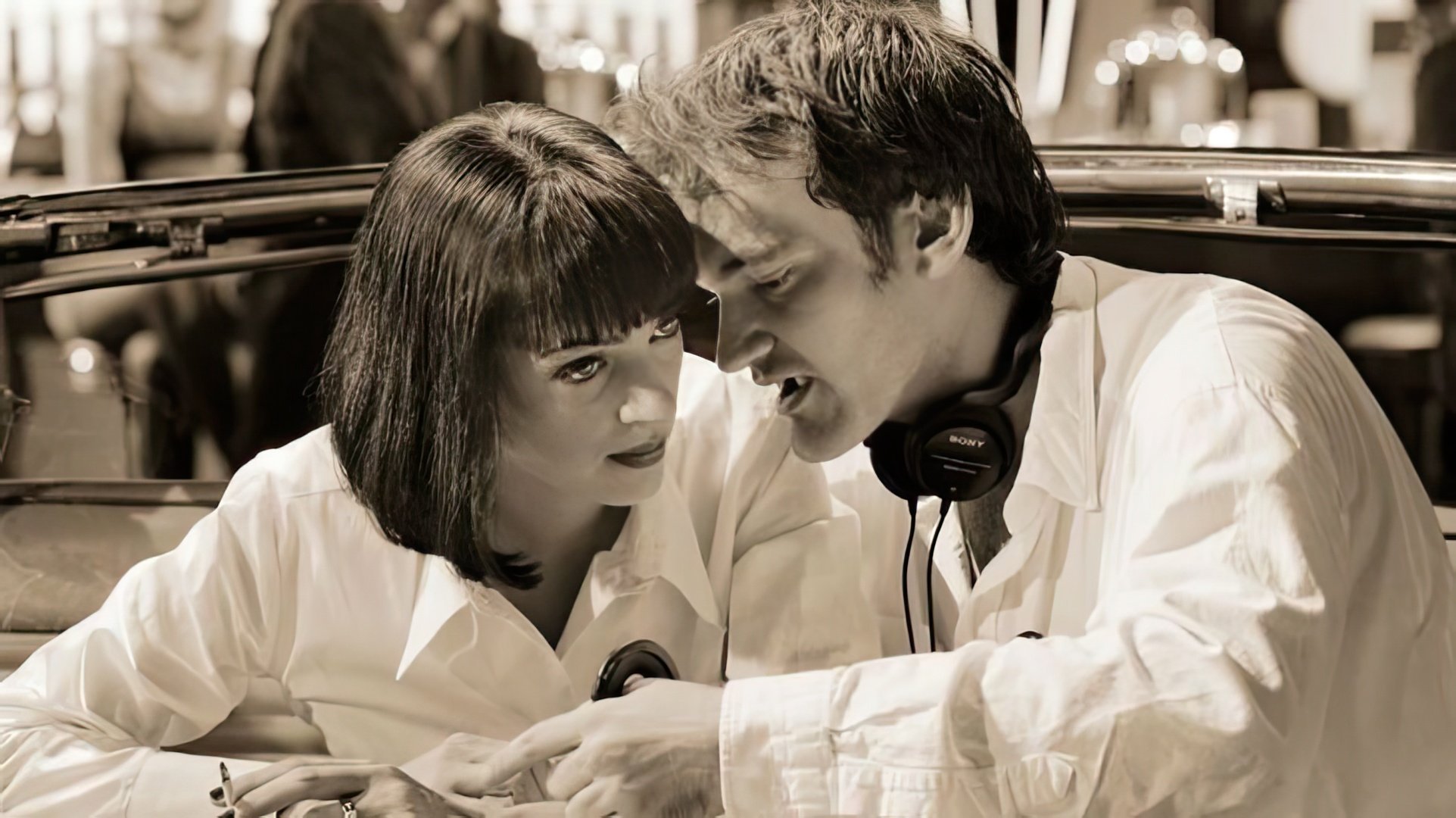 Quentin Tarantino e Uma Thurman no set de 'Pulp Fiction'