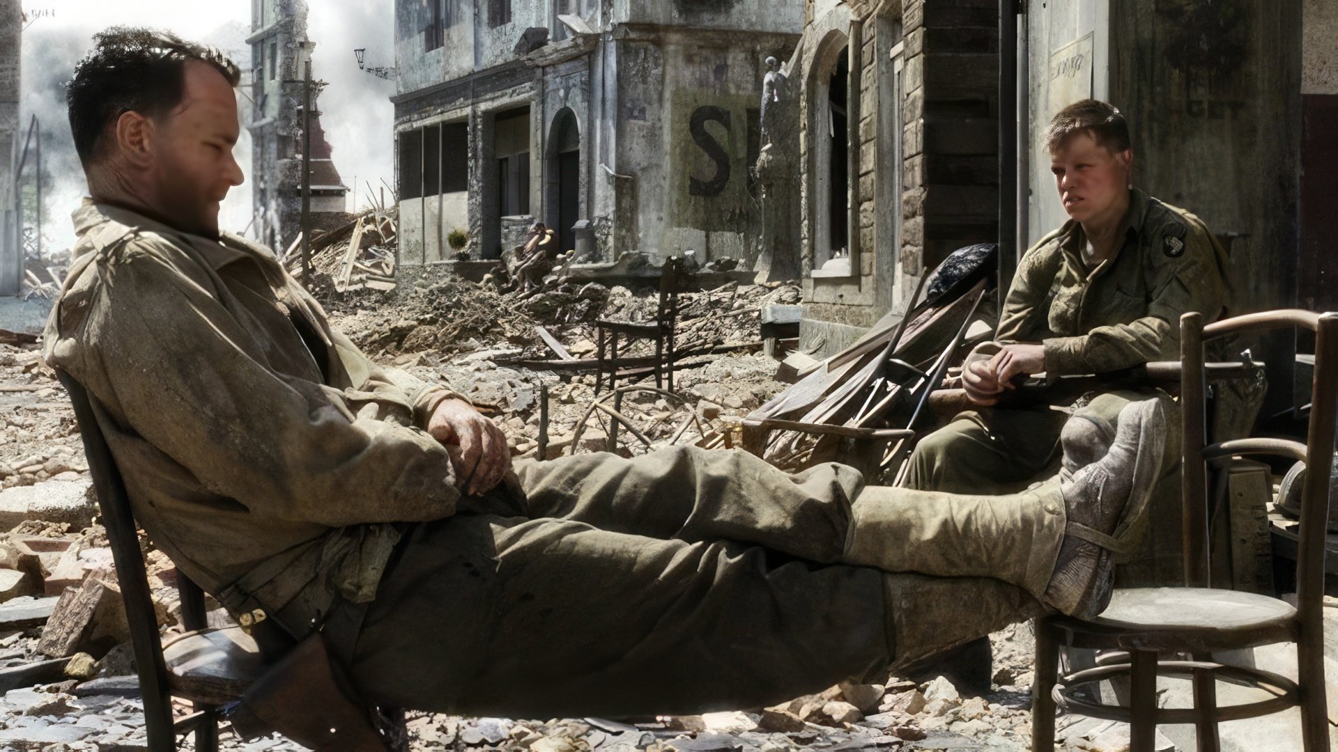 Tom Hanks e Matt Damon em Saving Private Ryan