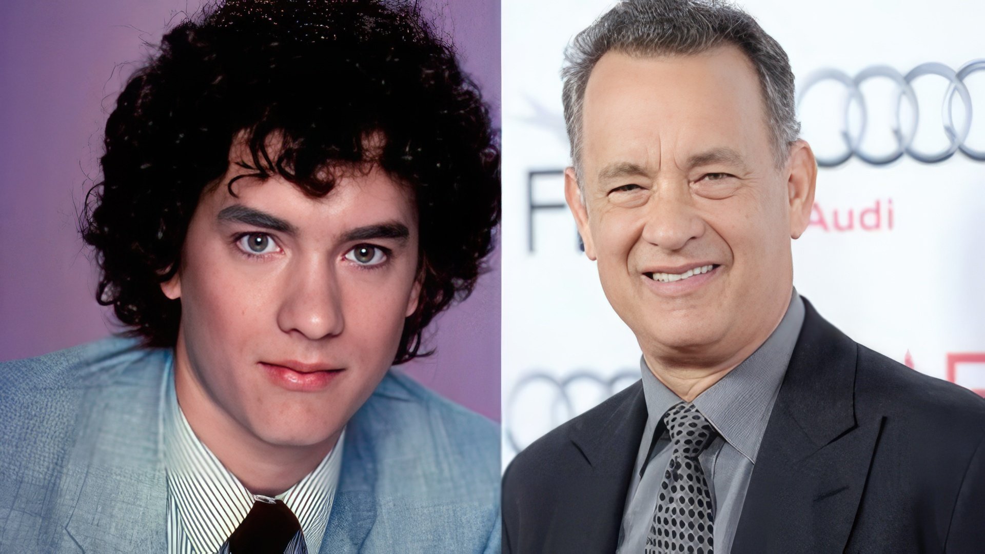 Tom Hanks na juventude e agora