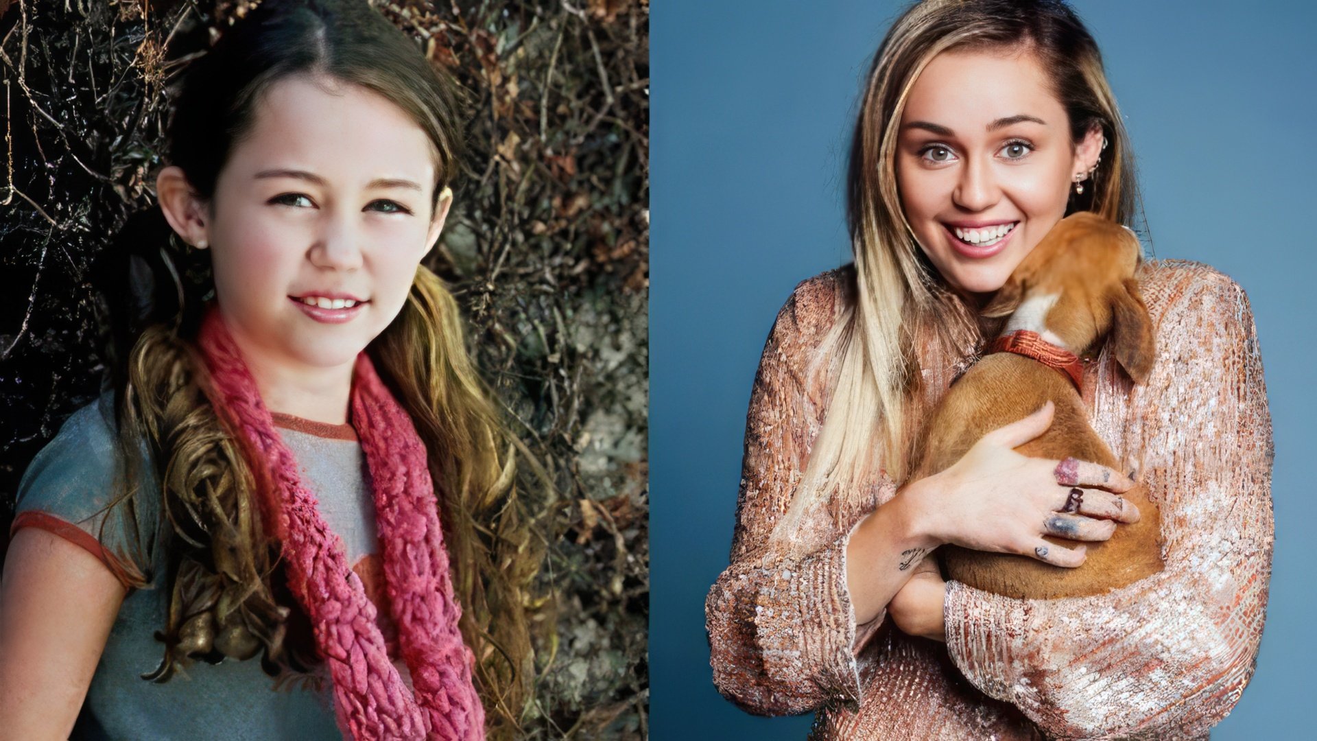 Miley Cyrus em criança e agora
