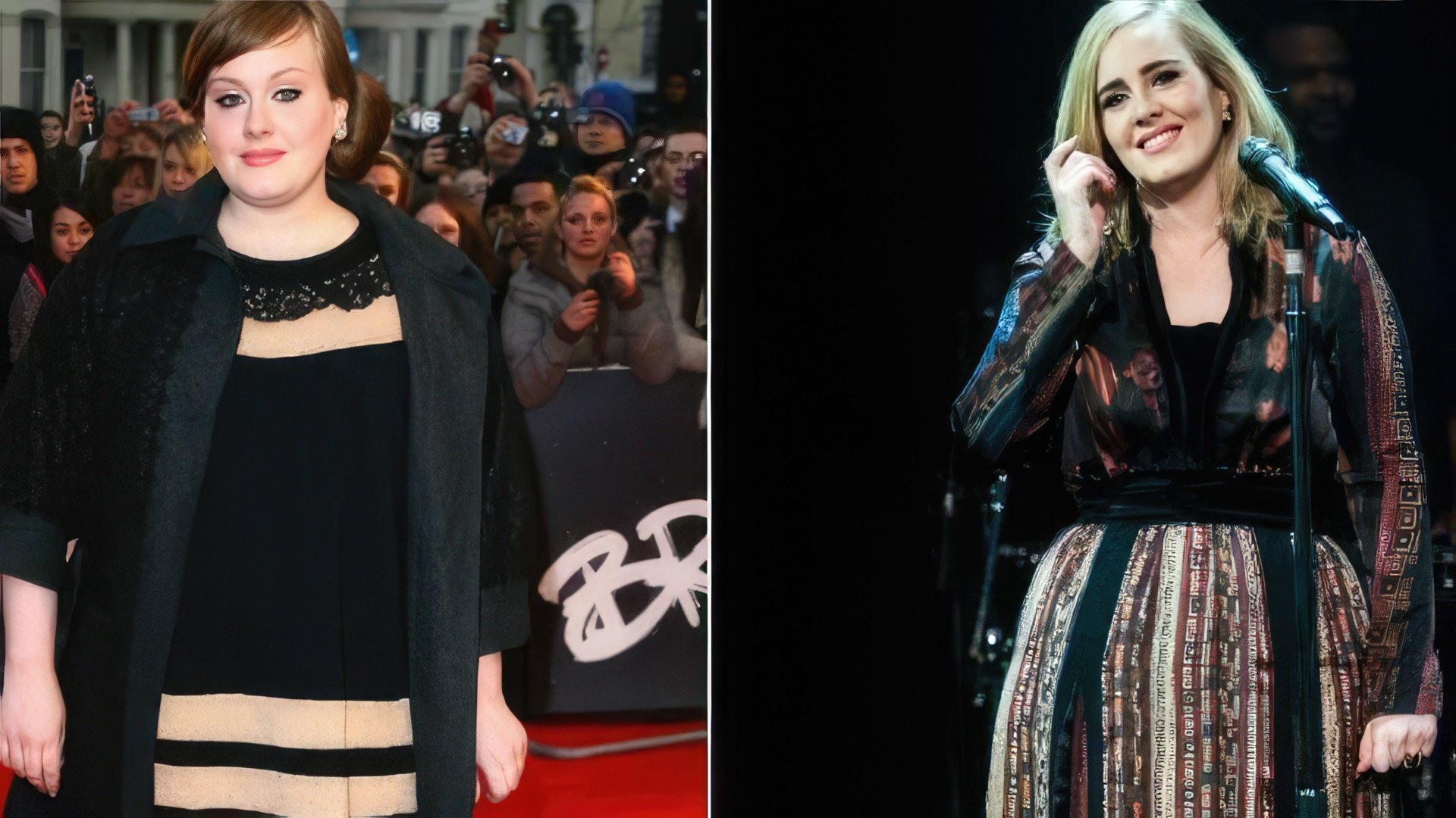 Adele antes e depois da perda de peso