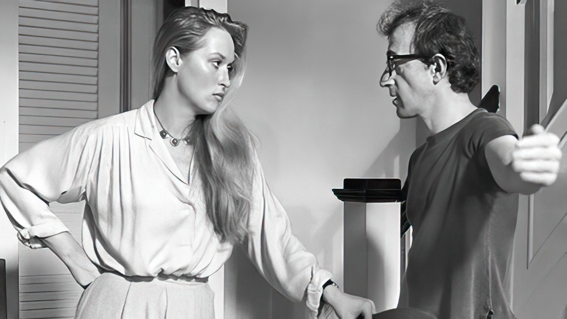 Meryl Streep e Woody Allen no set de Manhattan