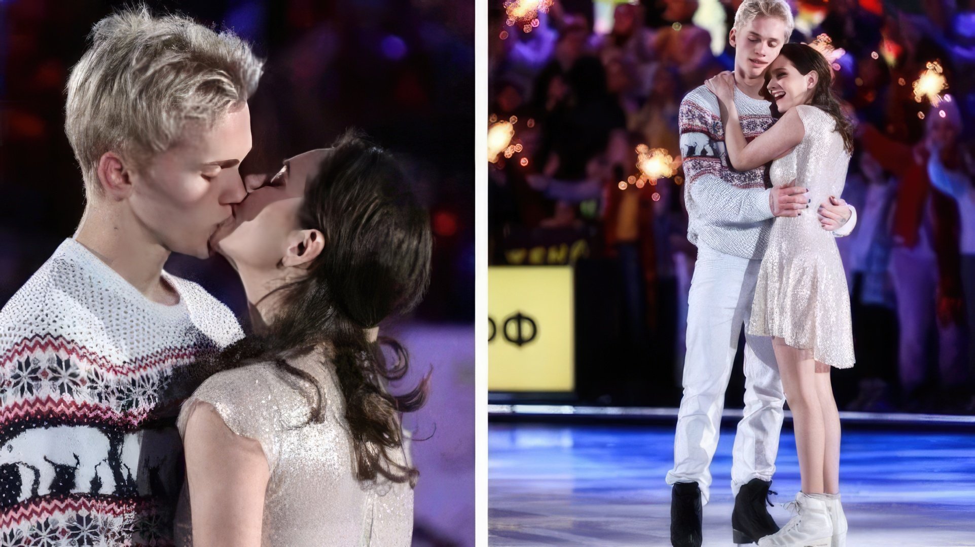 Evgenia Medvedeva e Danya Milokhin beijaram-se no set de "Ice Age"