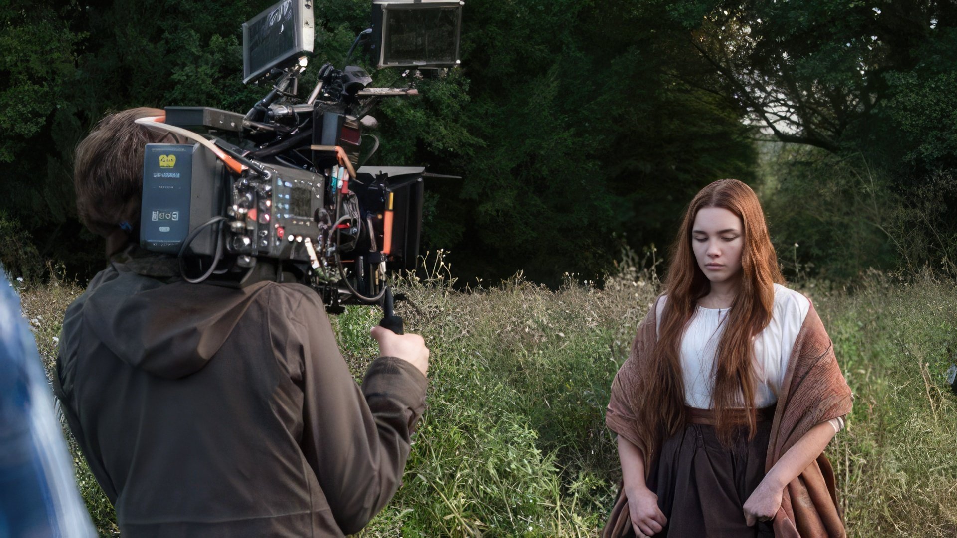 Florence Pugh no set do filme 'Lady Macbeth'