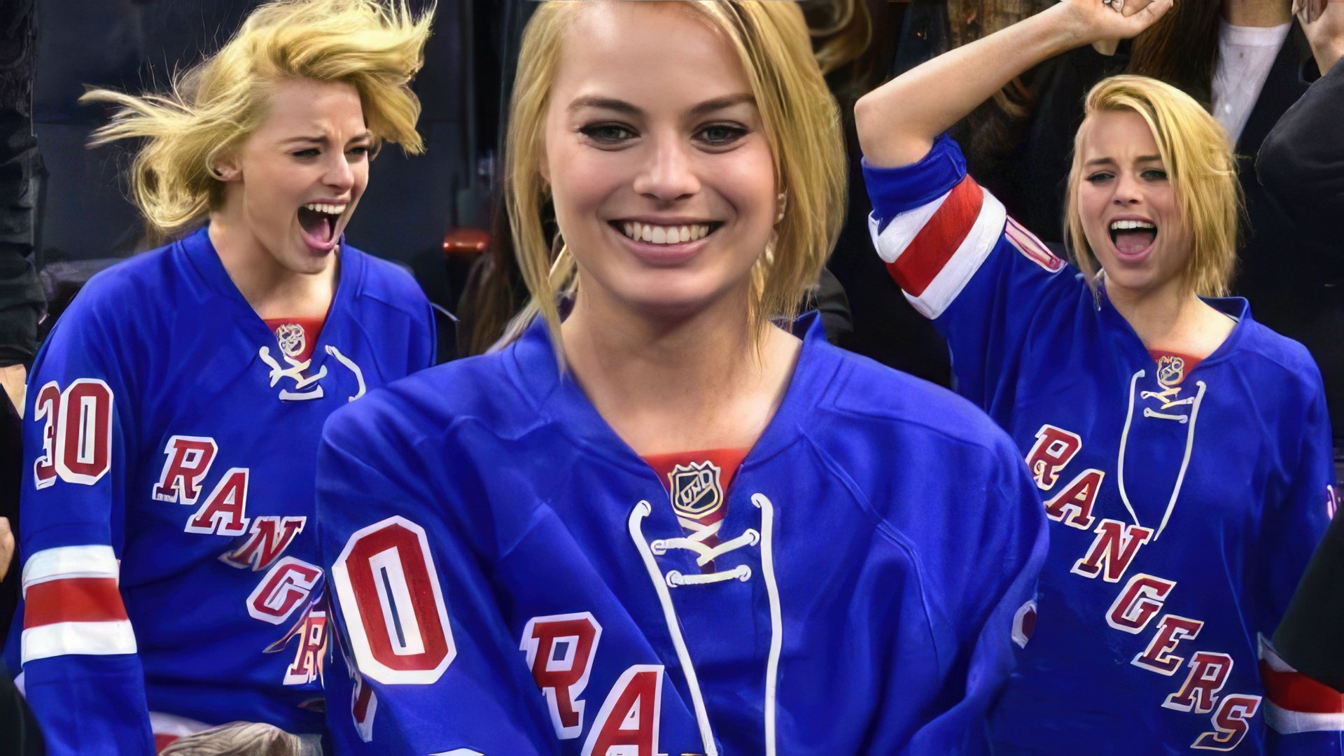 Margot Robbie torce pelo clube de hóquei New York Rangers