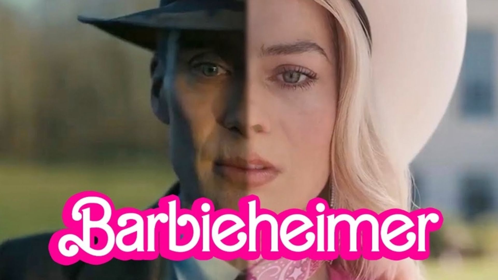 Uma colagem de fotos de Margot Robbie no filme Barbie e Cillian Murphy em Oppenheimer