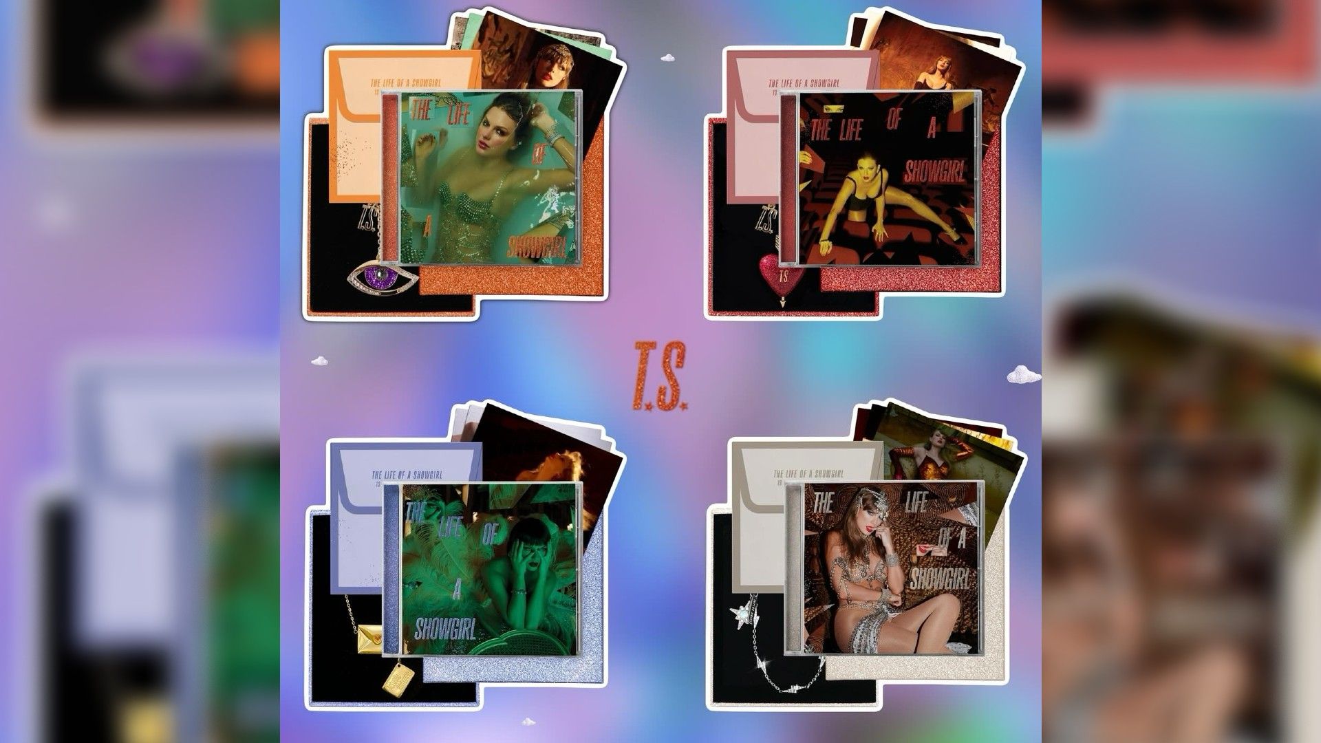 4 variantes de design da capa do álbum The Life of a Showgirl de Taylor Swift