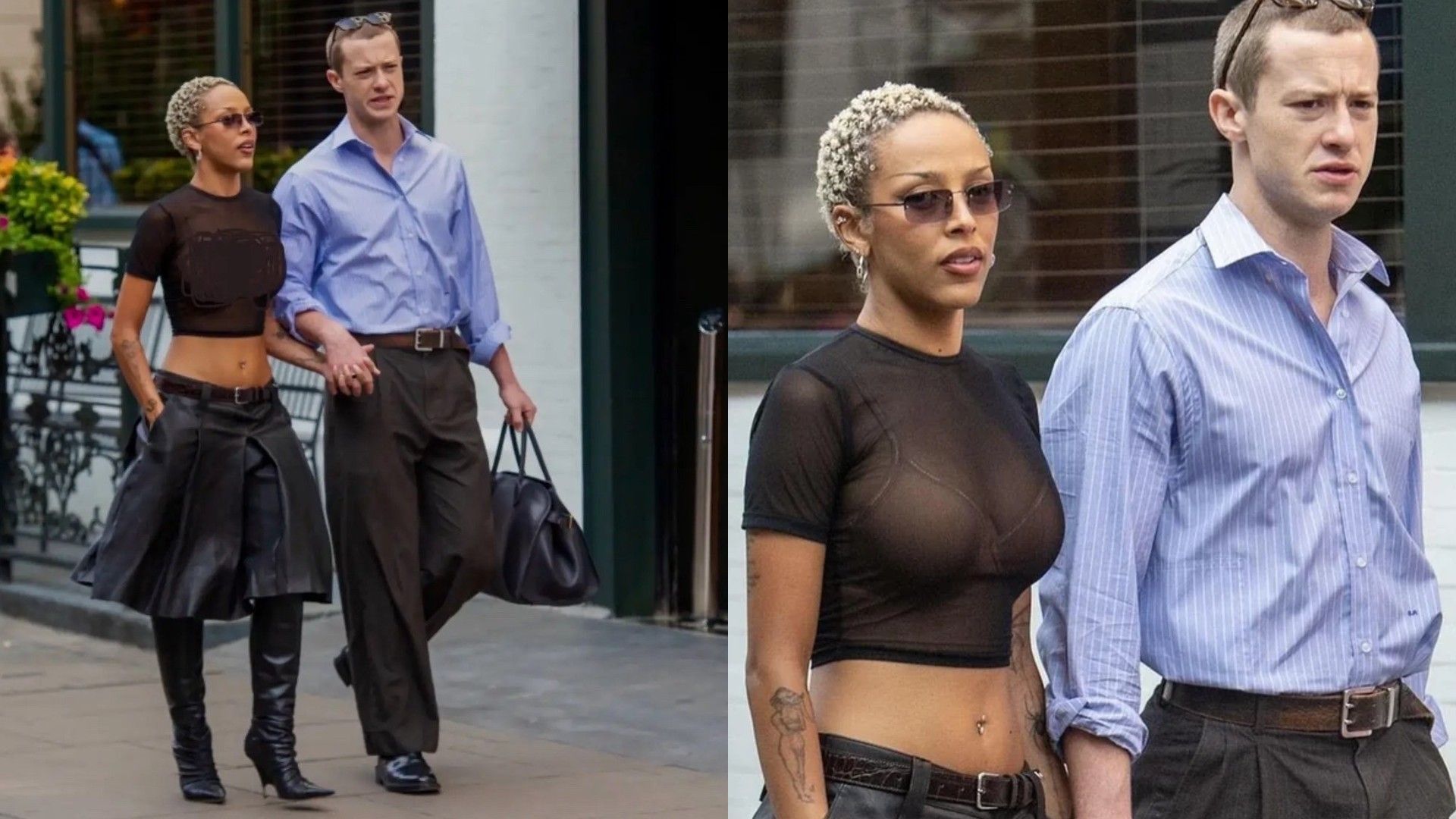 Joseph Quinn e Doja Cat a passear pela cidade, colagem de duas fotos