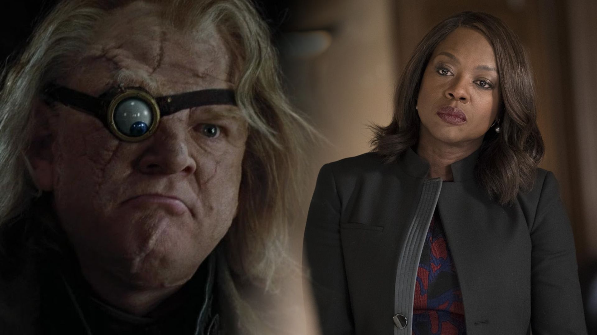 Ator Brendan Gleeson com olho protético, Viola Davis de blazer preto