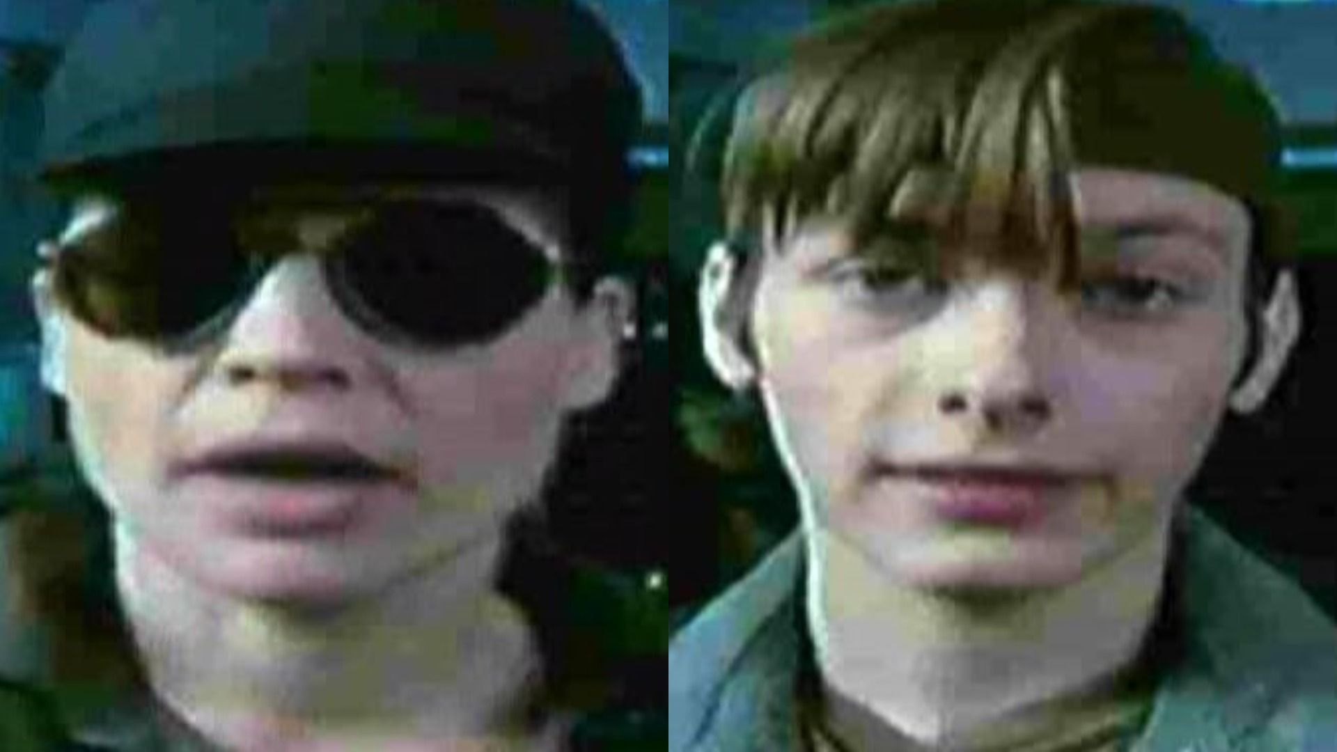 Atriz Linda Hamilton com óculos redondos e boné, ator Edward Furlong com bandana