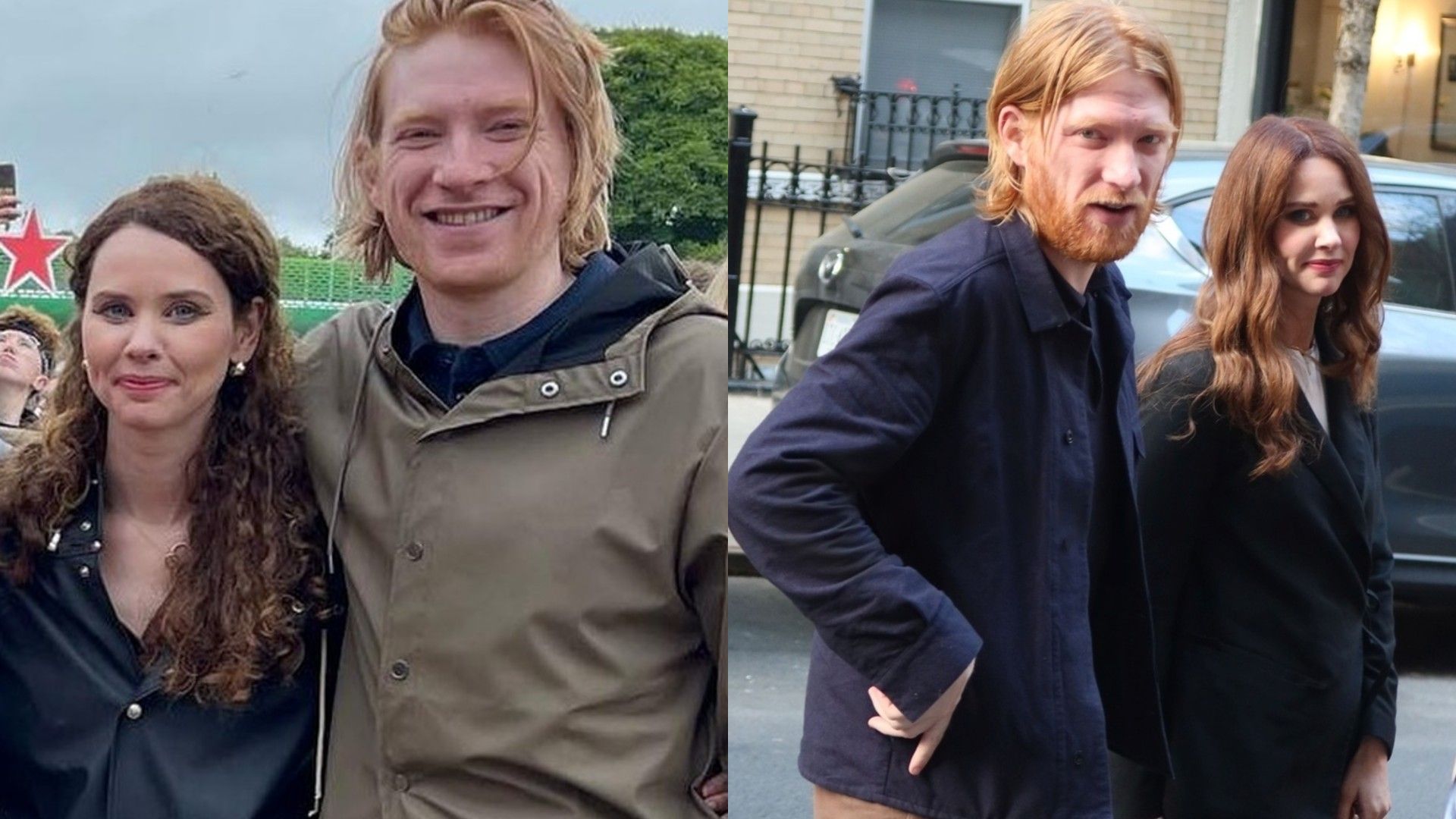 Domhnall Gleeson e Juliette Bonass, colagem de duas fotos juntos