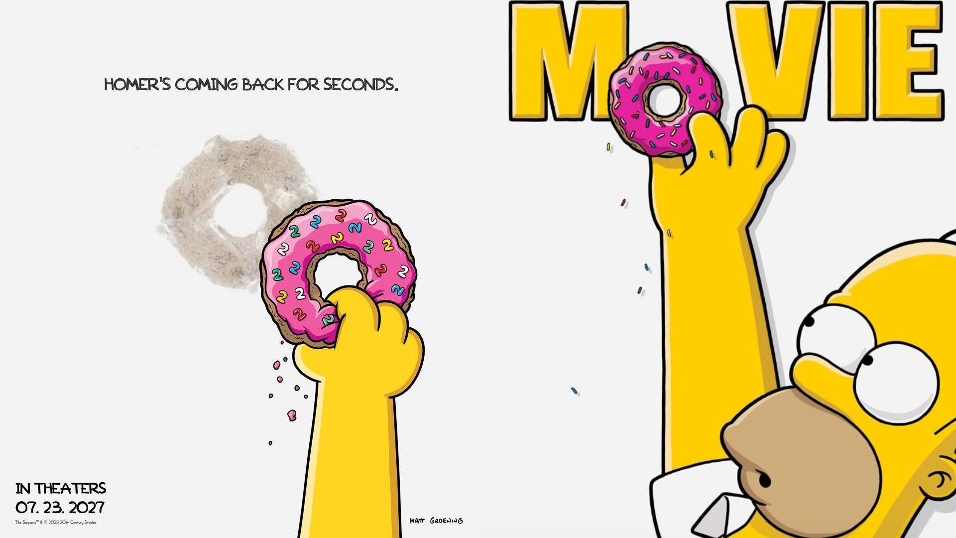 Homem de desenho animado com t-shirt branca a alcançar um donut cor-de-rosa